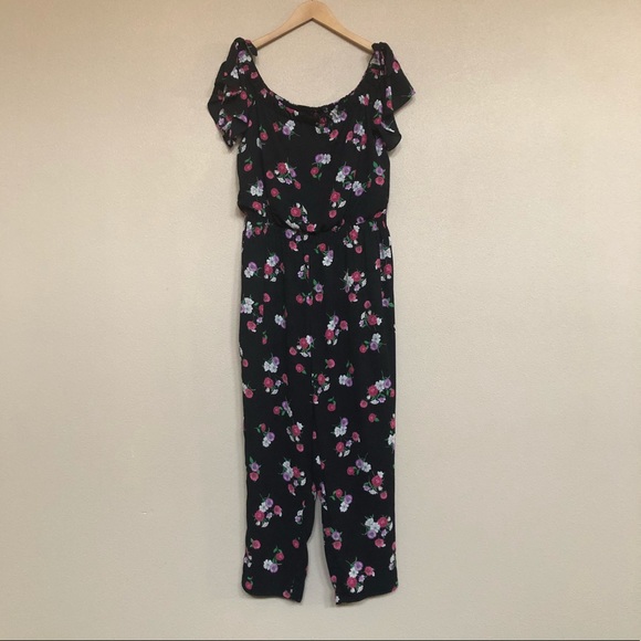 Express Pants - express • off the shoulder black floral jumpsuit